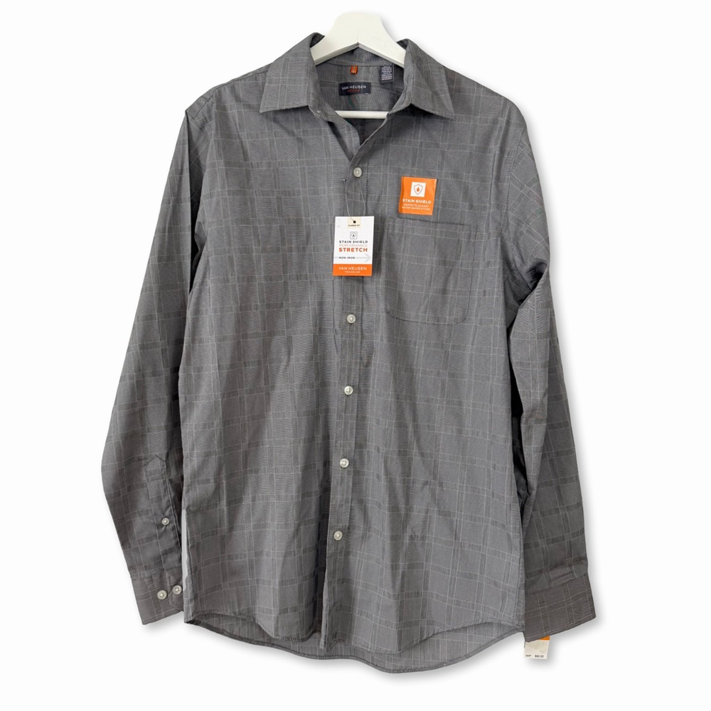 Van Heusen Traveler Gray Plaid Shirt Small